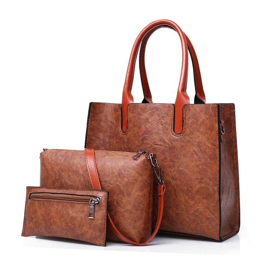 3PCS DARK BROWN HANDBAG SET