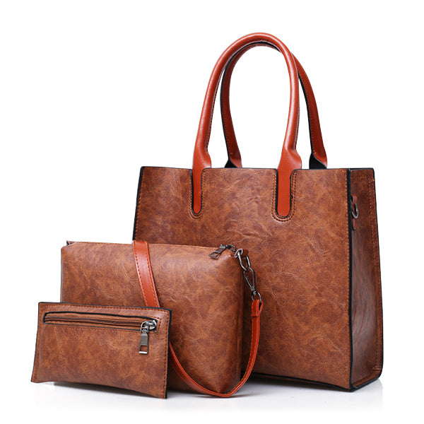 3PCS DARK BROWN HANDBAG SET