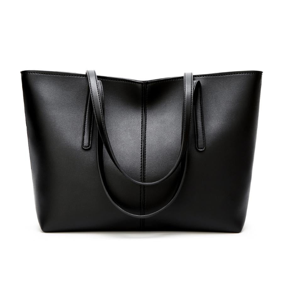 SOFT LEATHER HIGH CAPACITY BLACK TOTE BAG