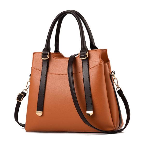 SOLID BROWN DARKER HANGER DETAILED HANDBAG