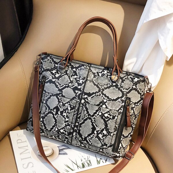 BROWN SNAKE SKIN PATTERNED HANDBAG