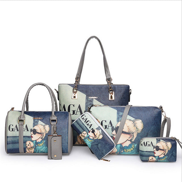 5PCS VOUGE AND LADY GAGA PRINTED BAG SET