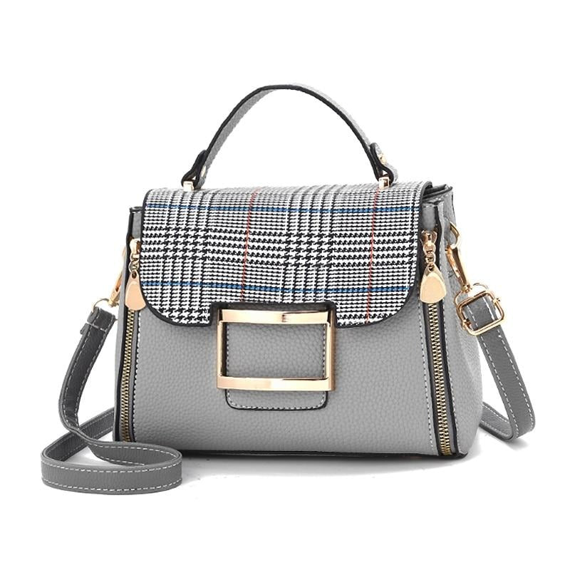 PLAID FLAP DETAILED GREY SHOULDER BAG