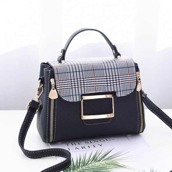 PLAID FLAP DETAILED GREY SHOULDER BAG