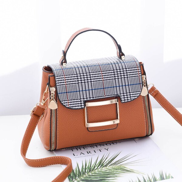 PLAID FLAP DETAILED GREY SHOULDER BAG