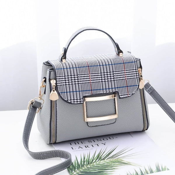 PLAID FLAP DETAILED GREY SHOULDER BAG