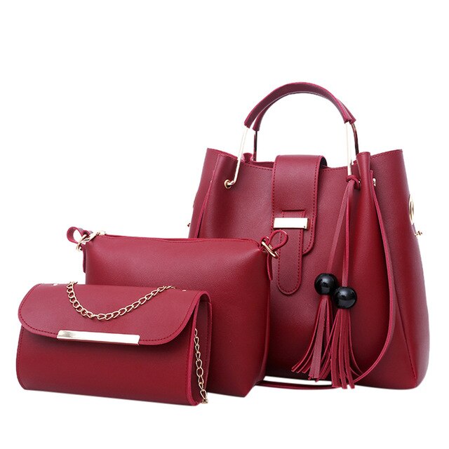 3PCS PU LEATHER POWDER PINK BAG SET