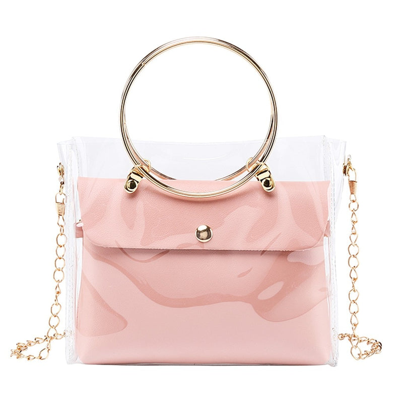 TRANSPARENT ROUND HANGER DETAILED HANDBAG