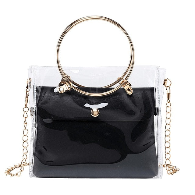 TRANSPARENT ROUND HANGER DETAILED HANDBAG