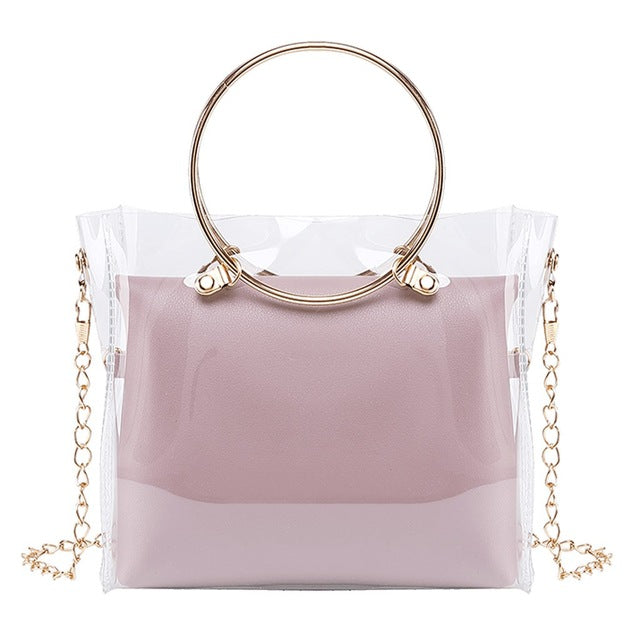 TRANSPARENT ROUND HANGER DETAILED HANDBAG