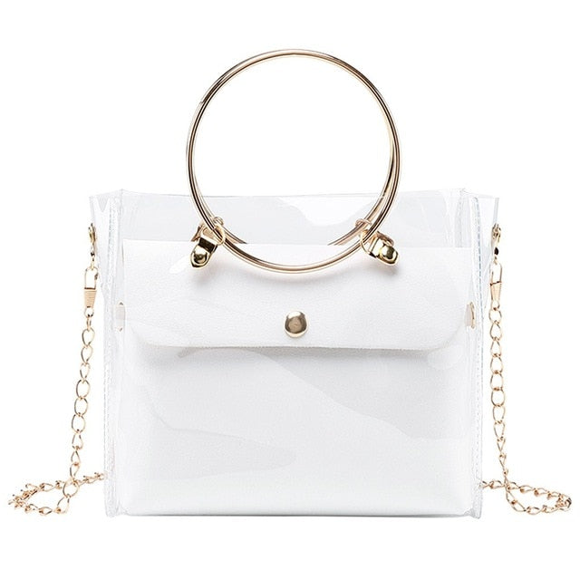 TRANSPARENT ROUND HANGER DETAILED HANDBAG