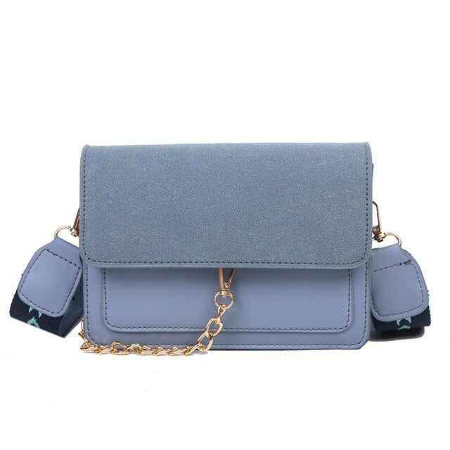 VELVET FLAP DETAILED BLUE CORSSBODY BAG