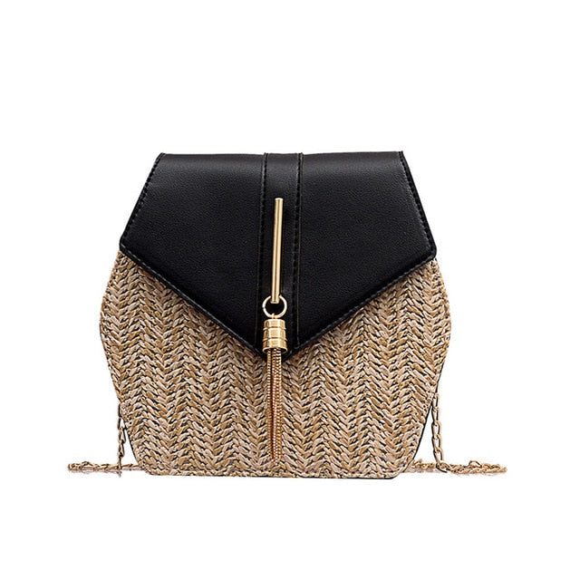 GREEN FLAP DETAILED STRAW SHOULDER BAG