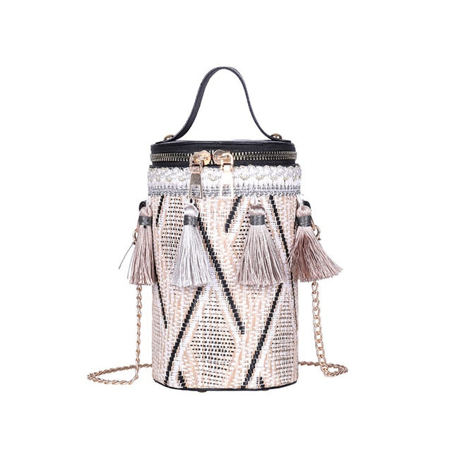 CYLINDER TASSEL DETAILED CROSSBODY BAG