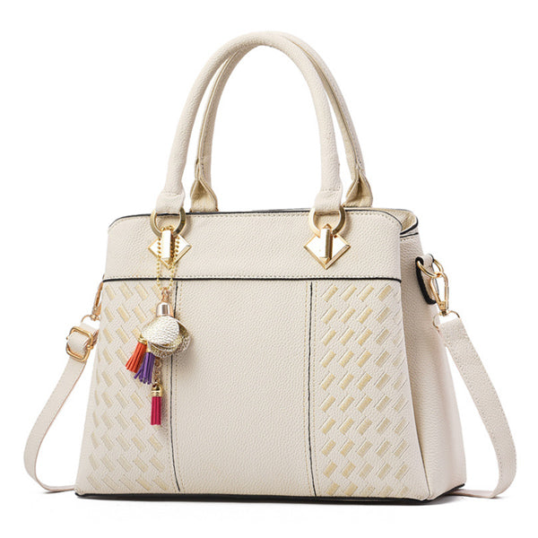 FLOWER PENDANT DETAILED PU LEATHER HANBAG