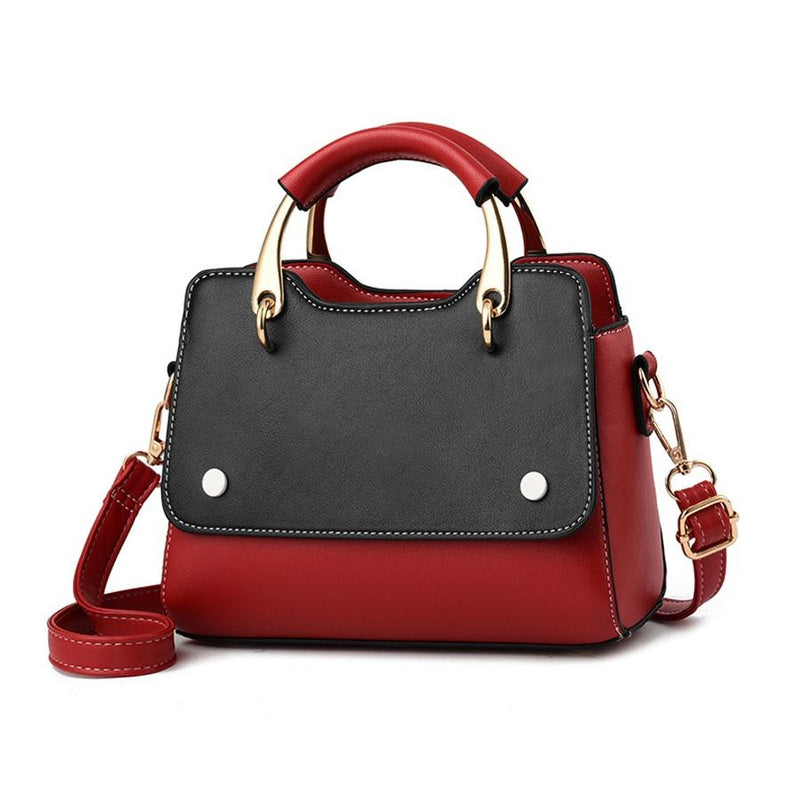 BLACK PATCHWORK DETAILED RED HANDBAG