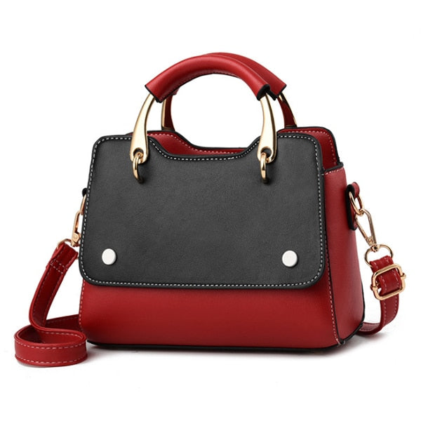 BLACK PATCHWORK DETAILED RED HANDBAG