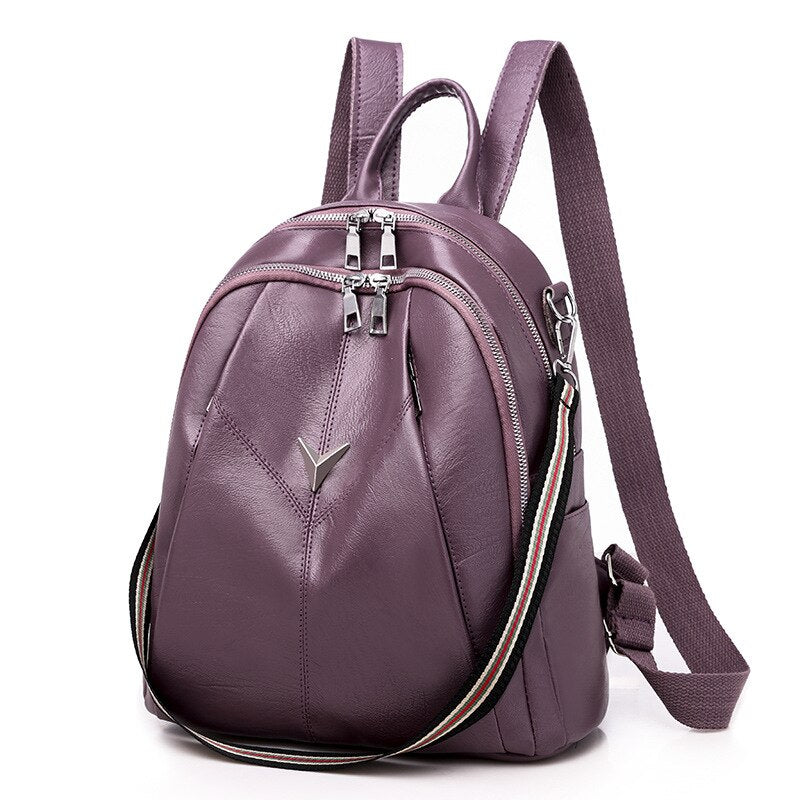 SOLID PURPLE PU LEATHER BACKPACK