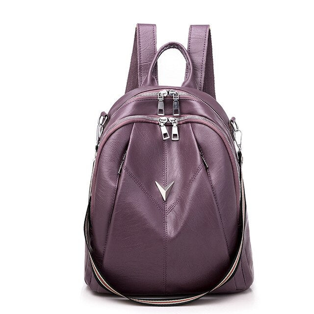 SOLID PURPLE PU LEATHER BACKPACK