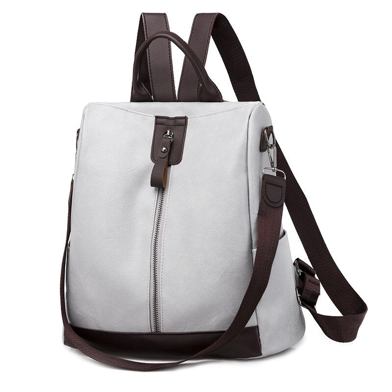 WHITE SOFT LEATHER PREPPY STYLE BACKPAK