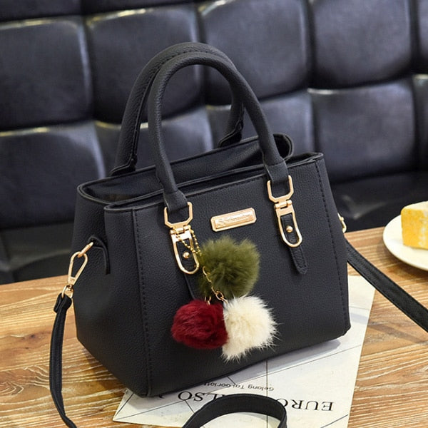 FLUFFY TASSEL DETAILED HIGH CAPACITY HANDBAG