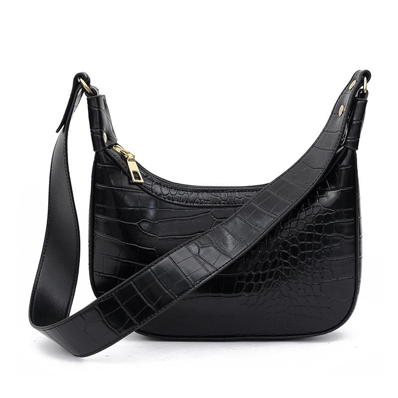 BASIC BLACK CORCODILE PATTERNED HANDBAG