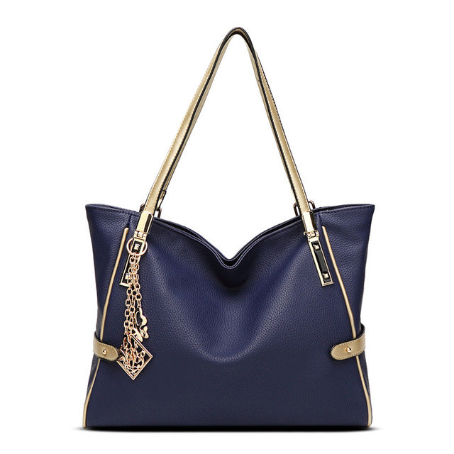 GOLD DETAILED NAVY BIG CAPACITY SHOULDER BAG