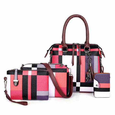 5PCS DIAGONAL PINK BAG SET