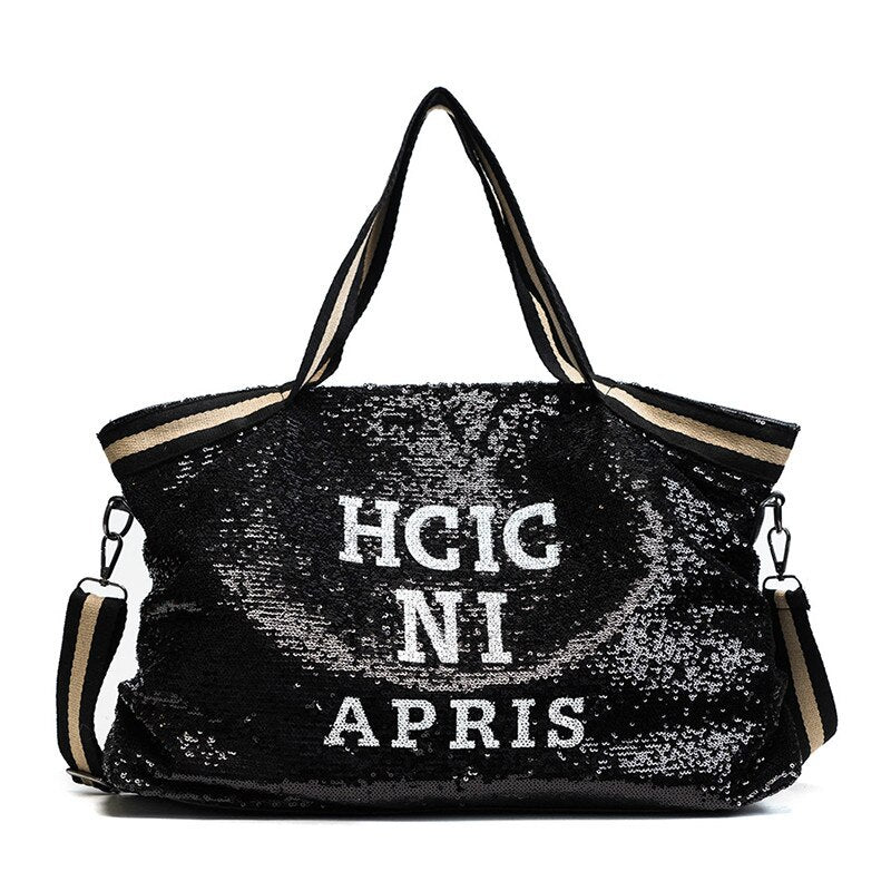 PRINTED BLACK HIGH-CAPACITY HANDBAG