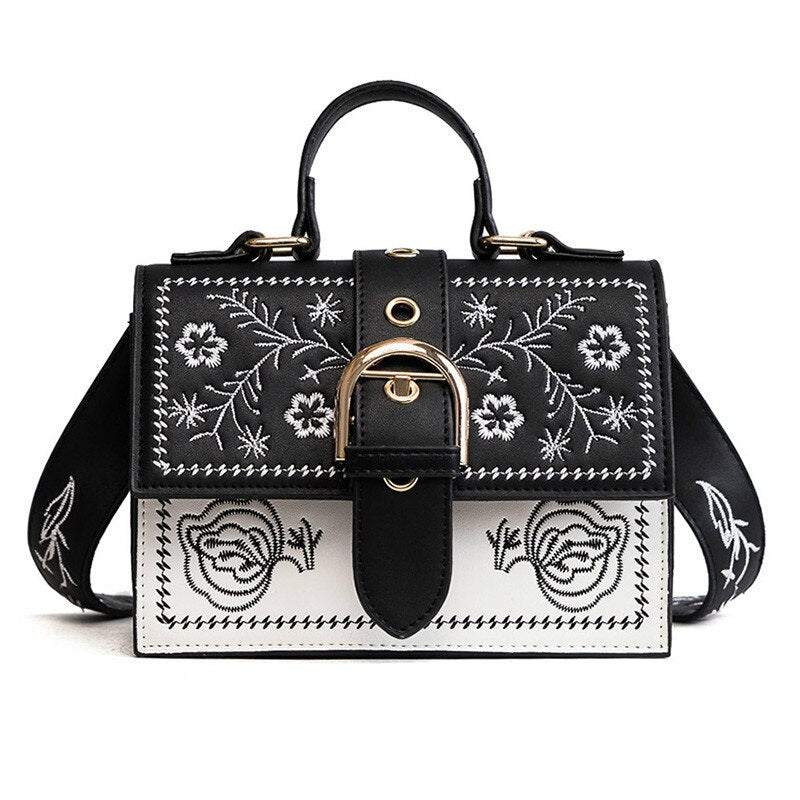 B&W EMBROIDERED MINI SHOULDER BAG