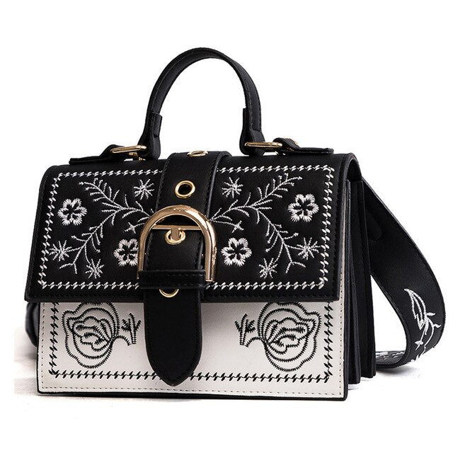 B&W EMBROIDERED MINI SHOULDER BAG