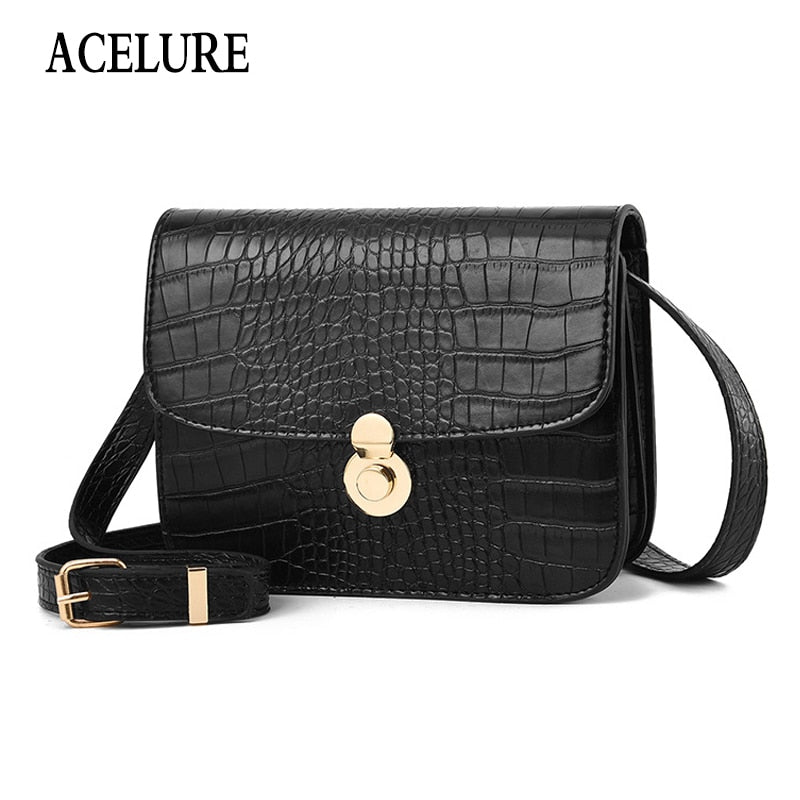 CASUAL CORCODILE PATTERNED BLACK SHOULDER BAG