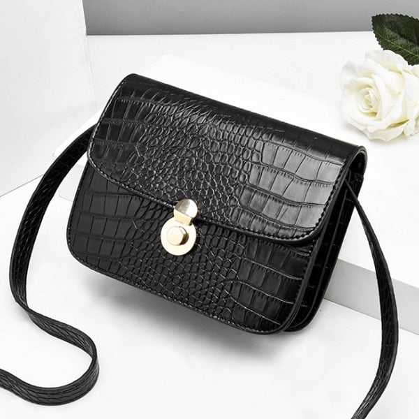 CASUAL CORCODILE PATTERNED BLACK SHOULDER BAG