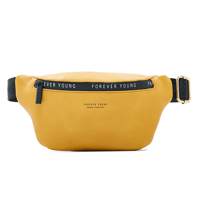 YELLOW "FOREVER YOUNG" PRINTED ZIP DETAILED WAIST BAG