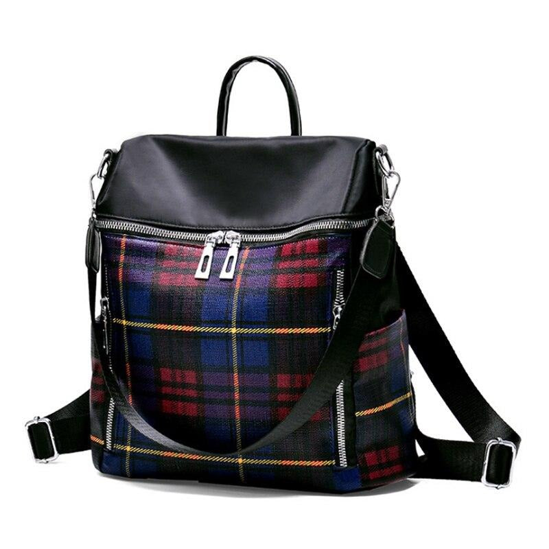 PLAID AND ZIPPER DETAILED BACKPACK