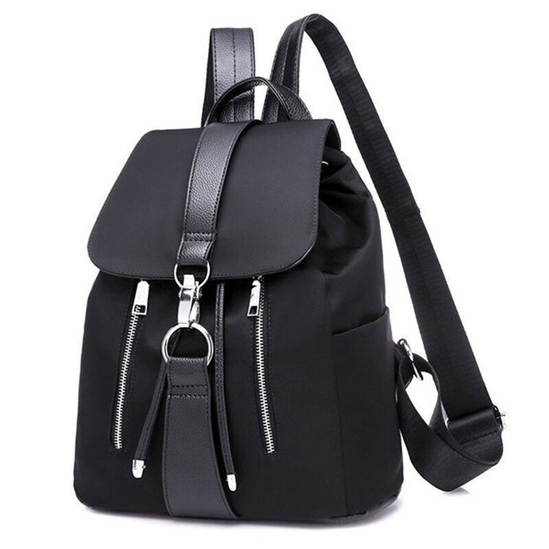 TWO ZIPPER DETAILED BLAK MATTE LEATHER BACKPACK