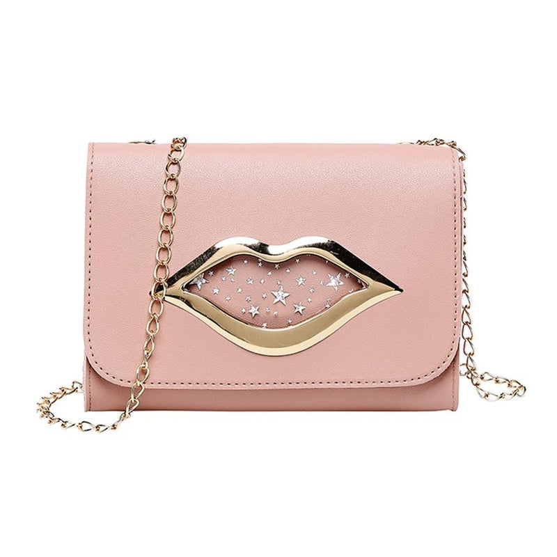 LIP SHAPED SLAP DETAILED PINK SHOULDER BAG