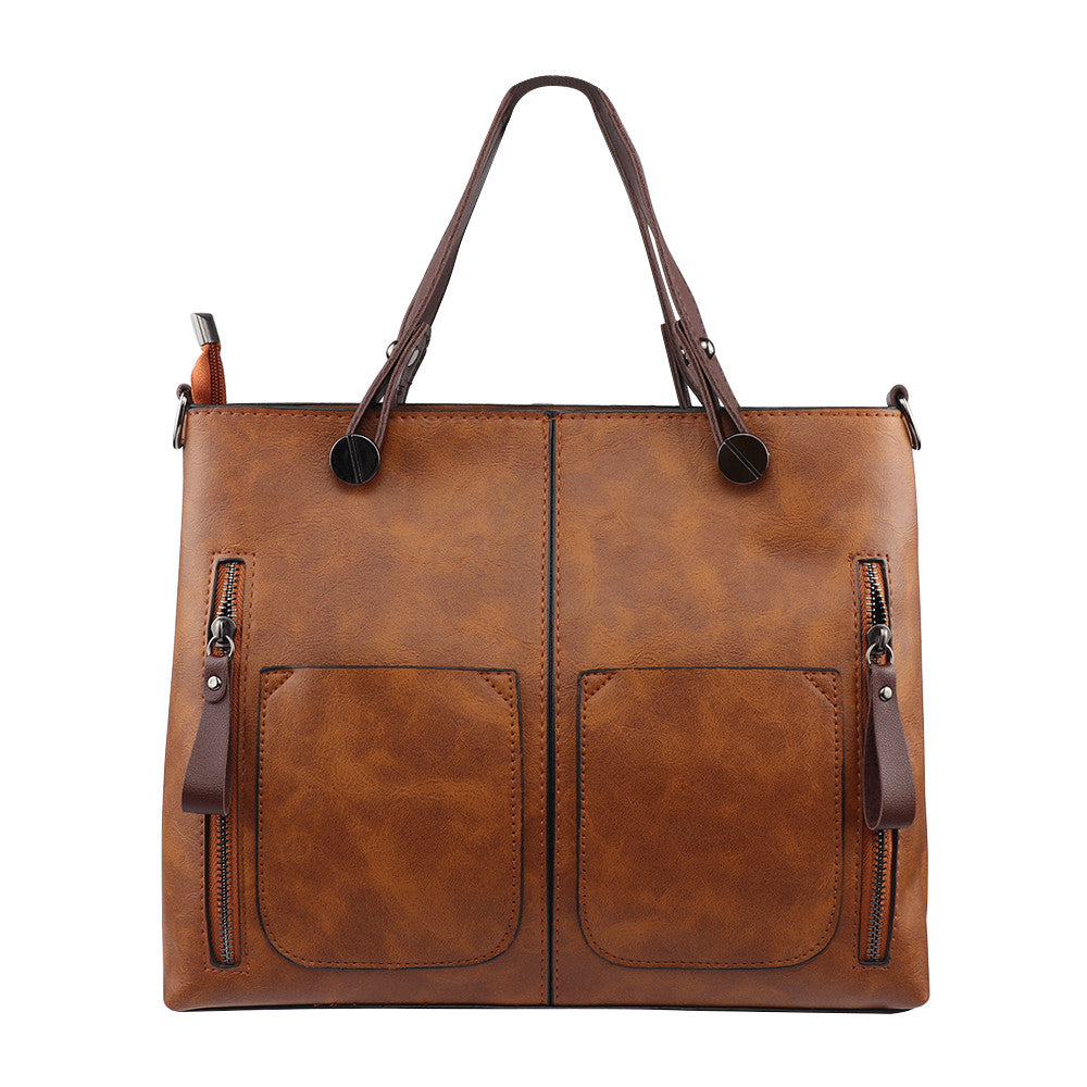 BROWN PU LEATHER TOTE BAG