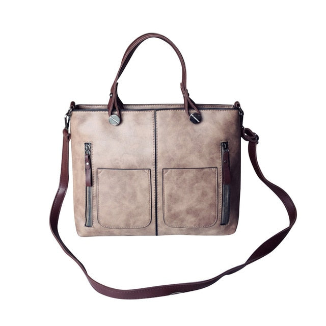 BROWN PU LEATHER TOTE BAG