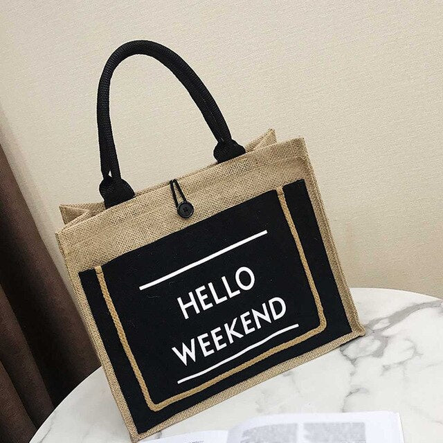 "HELLO WEEKEND" PRINTED BAG