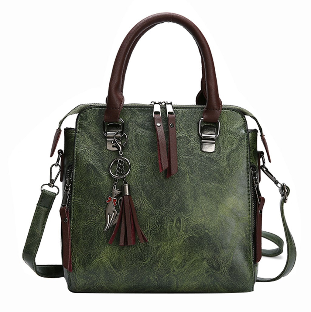 DARK GREEN ABD BROWN BIG CAPACITY HANDBAG