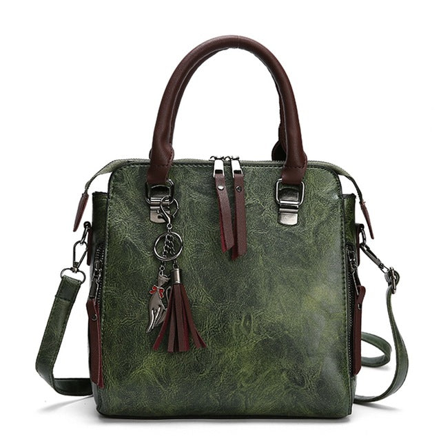 DARK GREEN ABD BROWN BIG CAPACITY HANDBAG