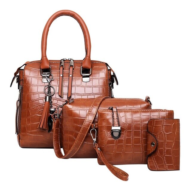 4PCS STONE PATTERNED BAG SET