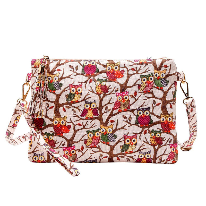 OWL TREE PATTENED SHOULDER BAG