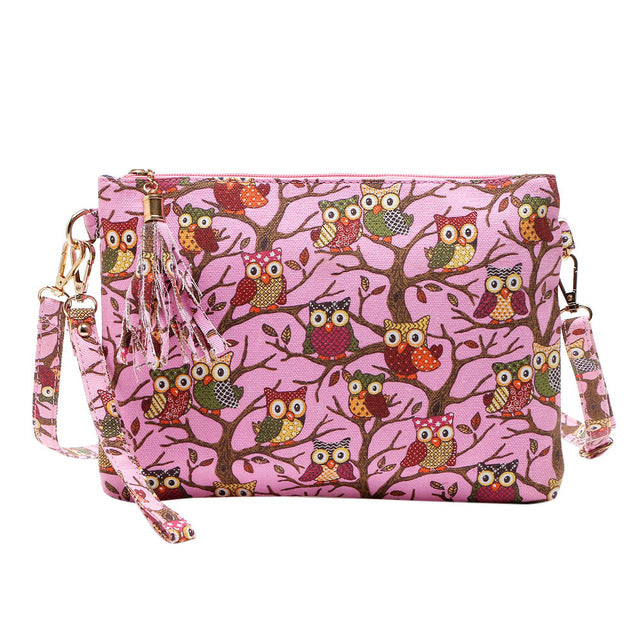 OWL TREE PATTENED SHOULDER BAG