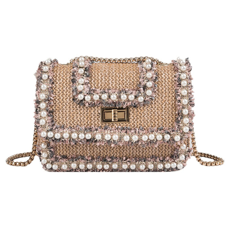 SQUARE WOVEN SLORAL DETAILED SHOULDER BAG