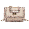 SQUARE WOVEN SLORAL DETAILED SHOULDER BAG