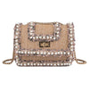 SQUARE WOVEN SLORAL DETAILED SHOULDER BAG