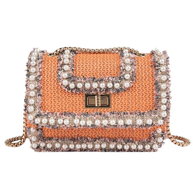 SQUARE WOVEN SLORAL DETAILED SHOULDER BAG