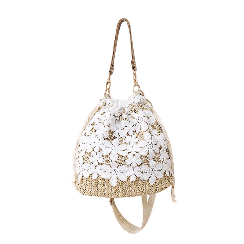 MINI BEACH STRAW BAG WITH LACE DETAILED